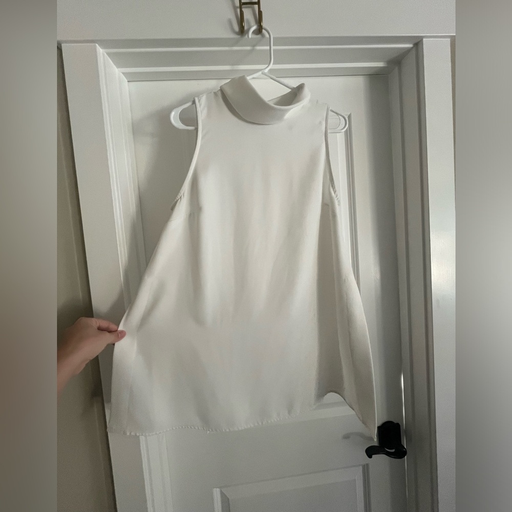 Leith Cream Sleeveless Mock Neck Blouse
